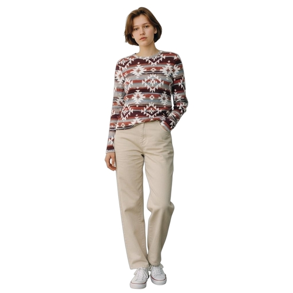 No Boundaries Aztec Print Womans Sz XXXL (21) Long Sleeve Ribbed Shirt Boho Fall - Picture 8 of 8